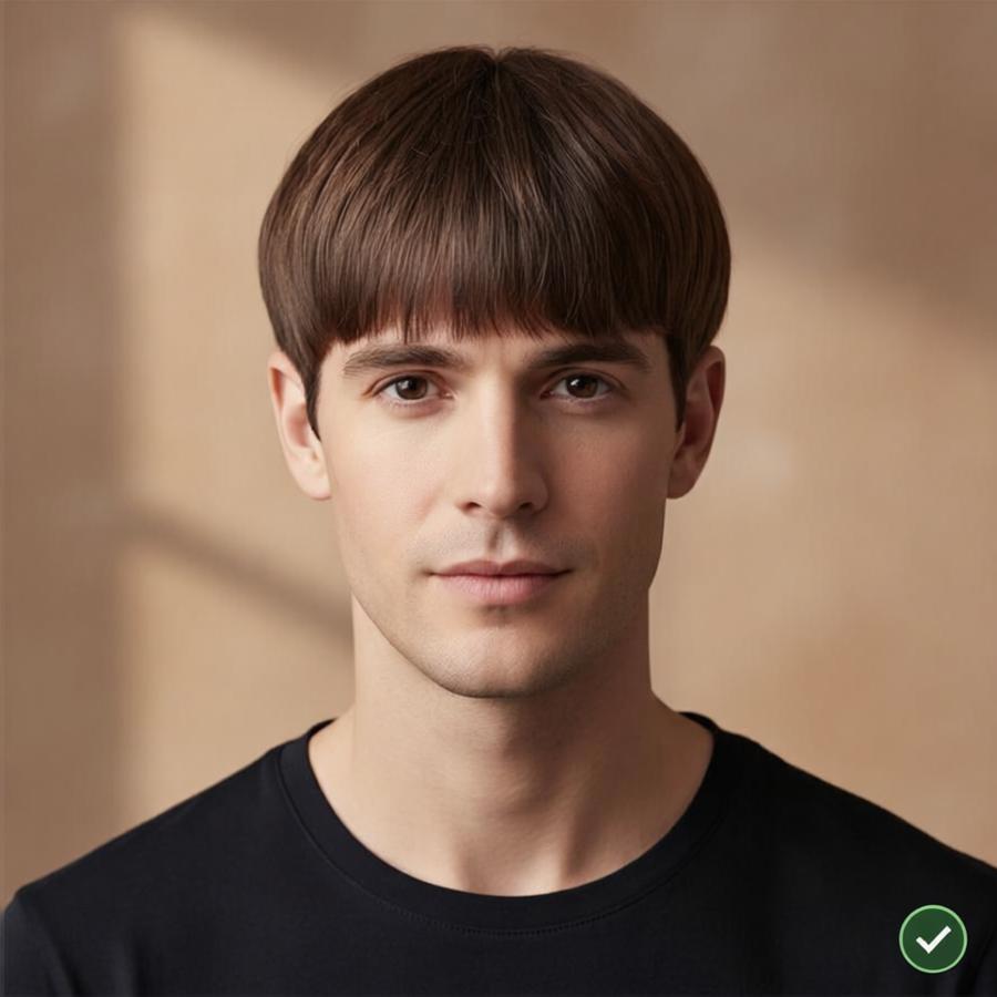 Long face shape with Mop-top transformation - harmonious result