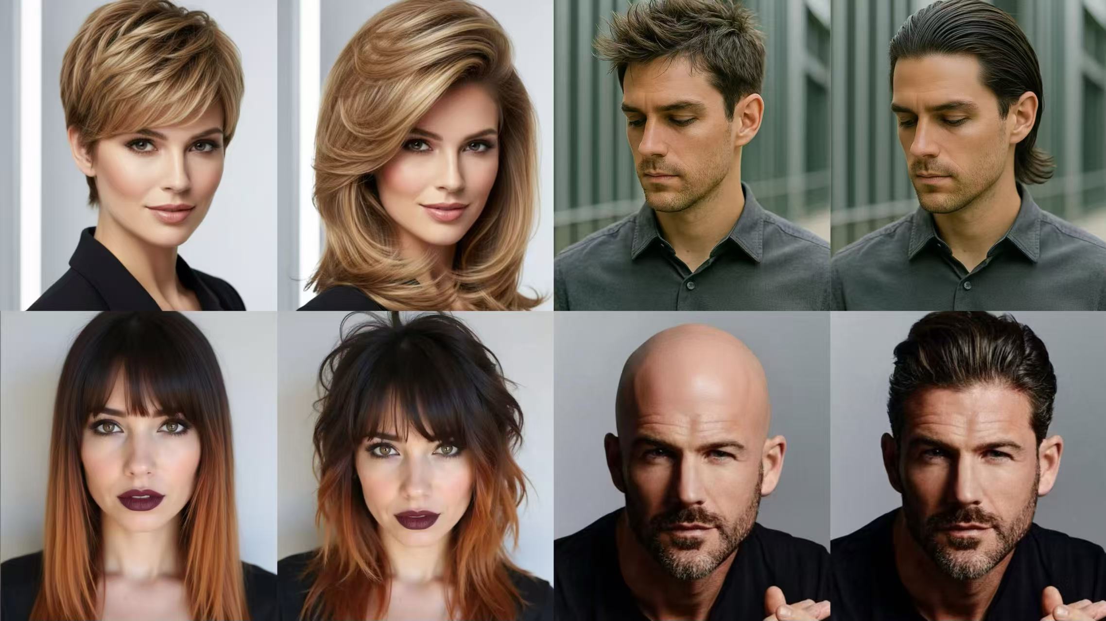 Interface de relooking virtuel TryHair AI montrant avant et après le butterfly cut sur un visage rond