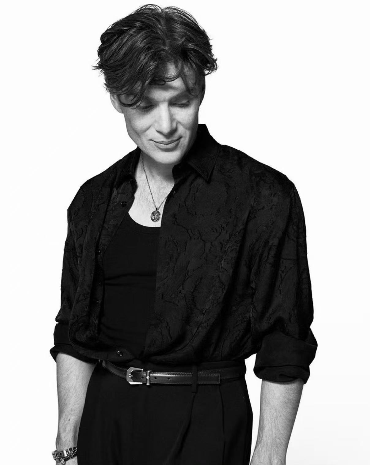 Cillian Murphy monochrome swept wavy hairstyle