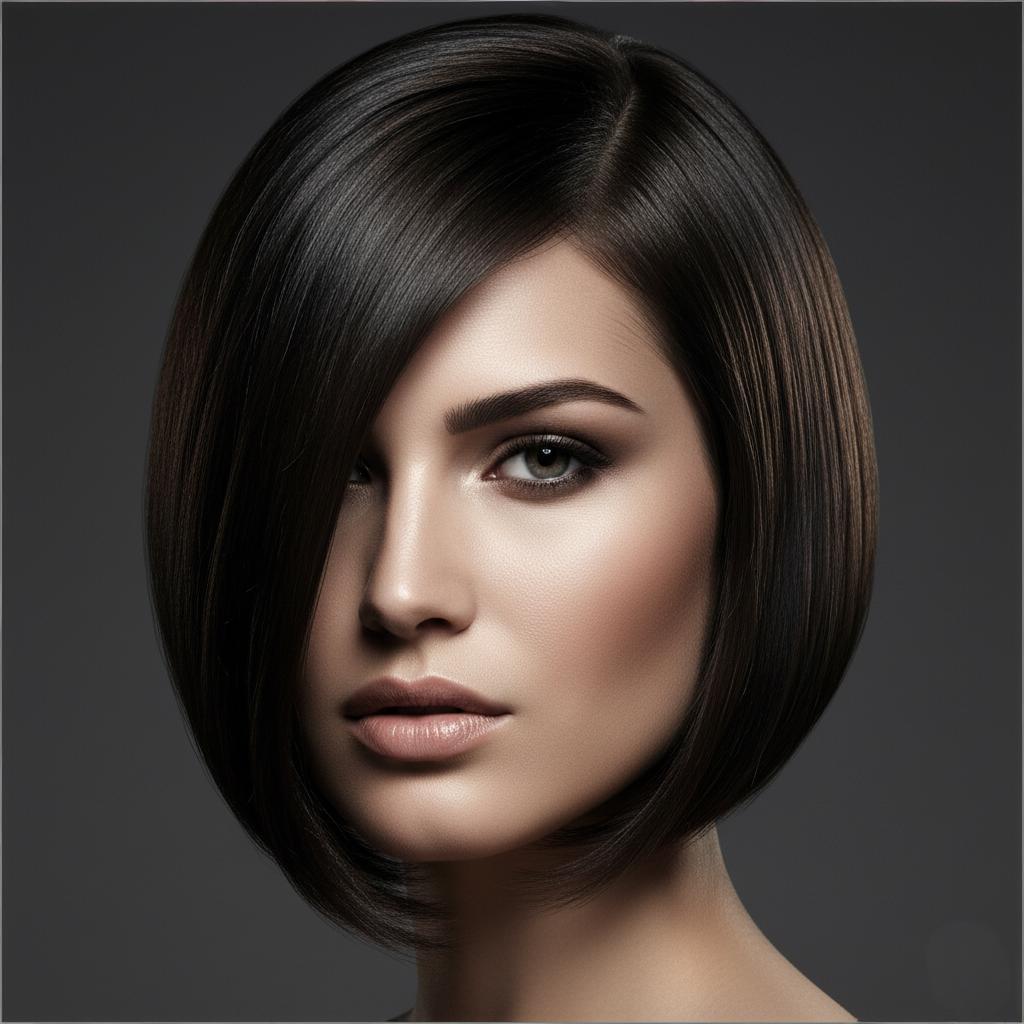Asymmetrical Bob styling for angular diamond face