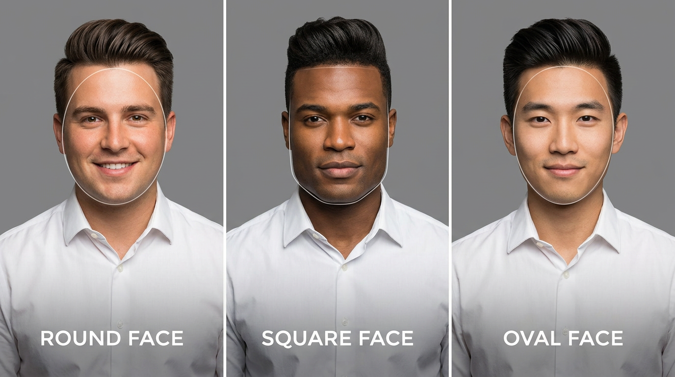 executive quiff adapted for round, square, and oval face shapes