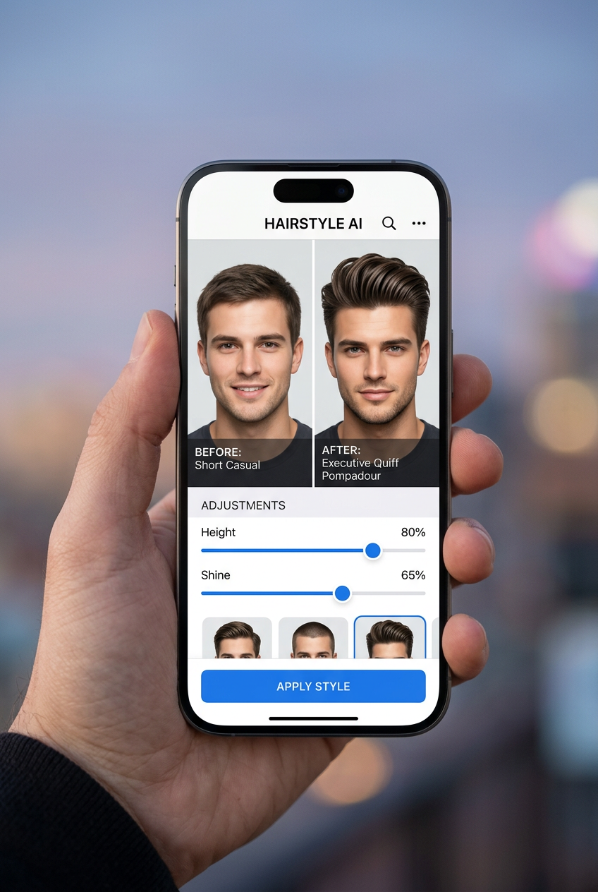 aihair virtual try-on for businessmen showing hairstyle transformation