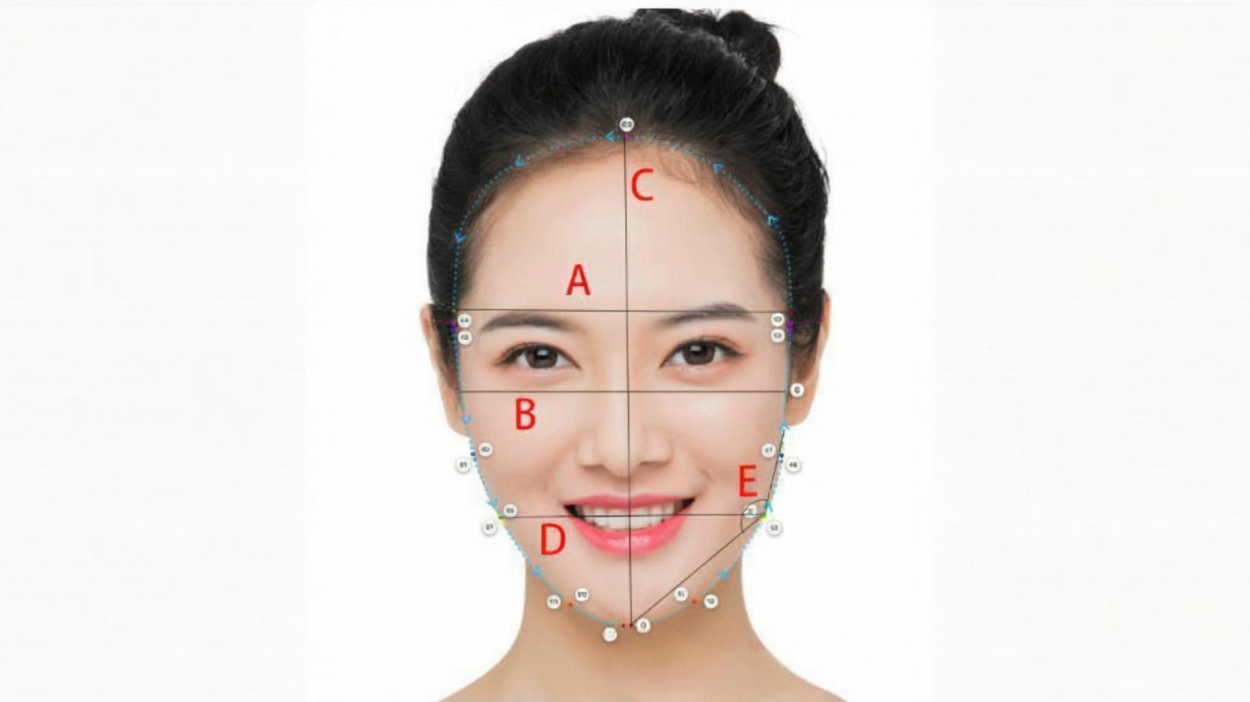 Face measurement diagram: forehead, cheekbones, jawline, and face length