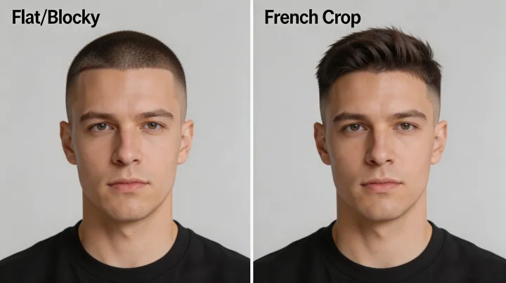 Homme avec une coupe plate donnant un air large à son visage carré