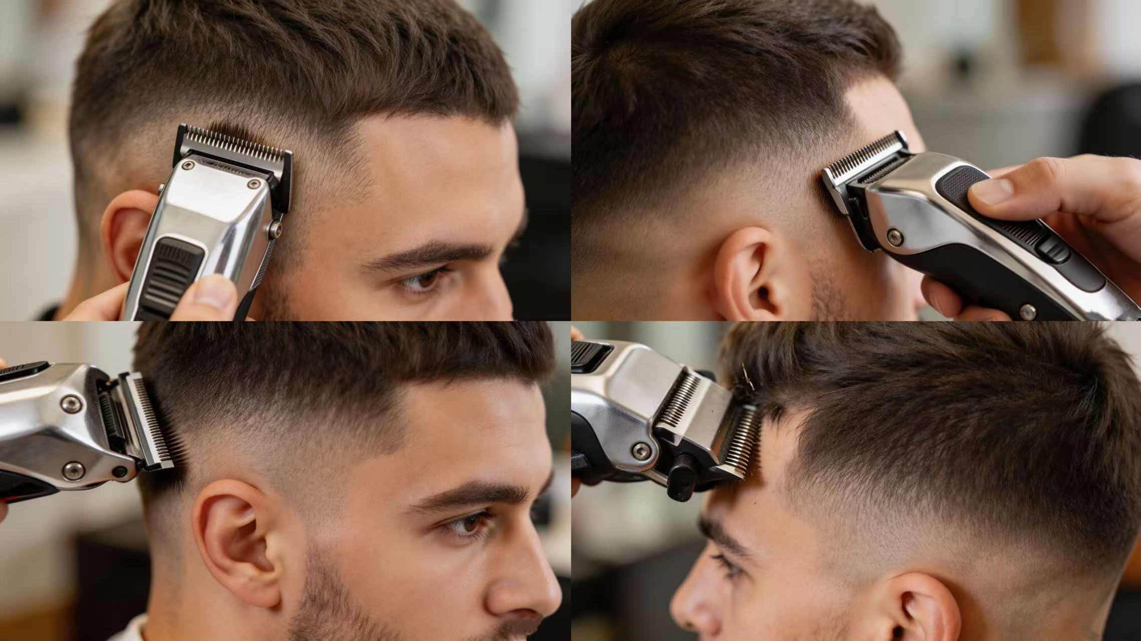 Détail en gros plan des tondeuses de barbier créant une transition dégradée