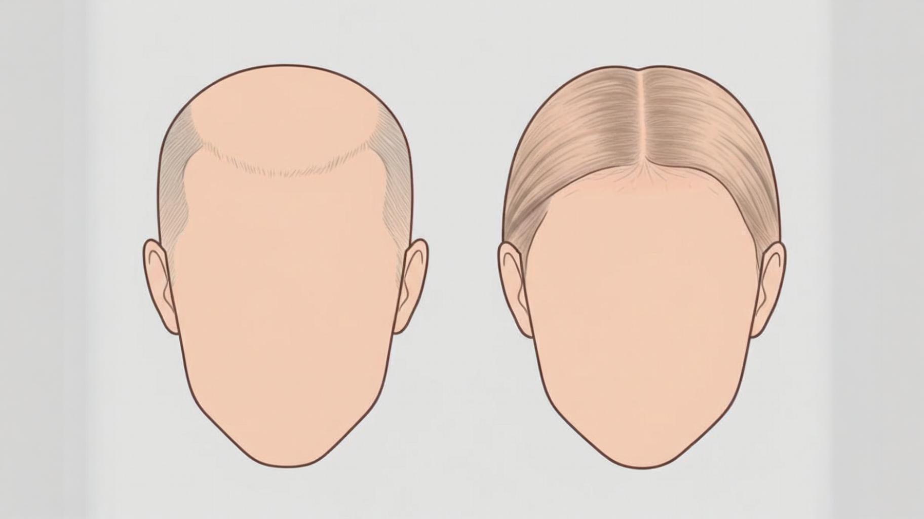Hair loss pattern comparison: M-shaped vs diffuse thinning