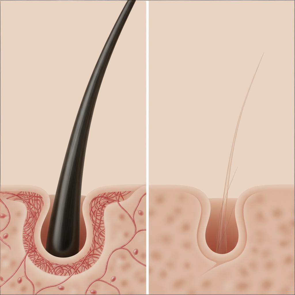 Microscope comparison: healthy follicle vs dormant follicle