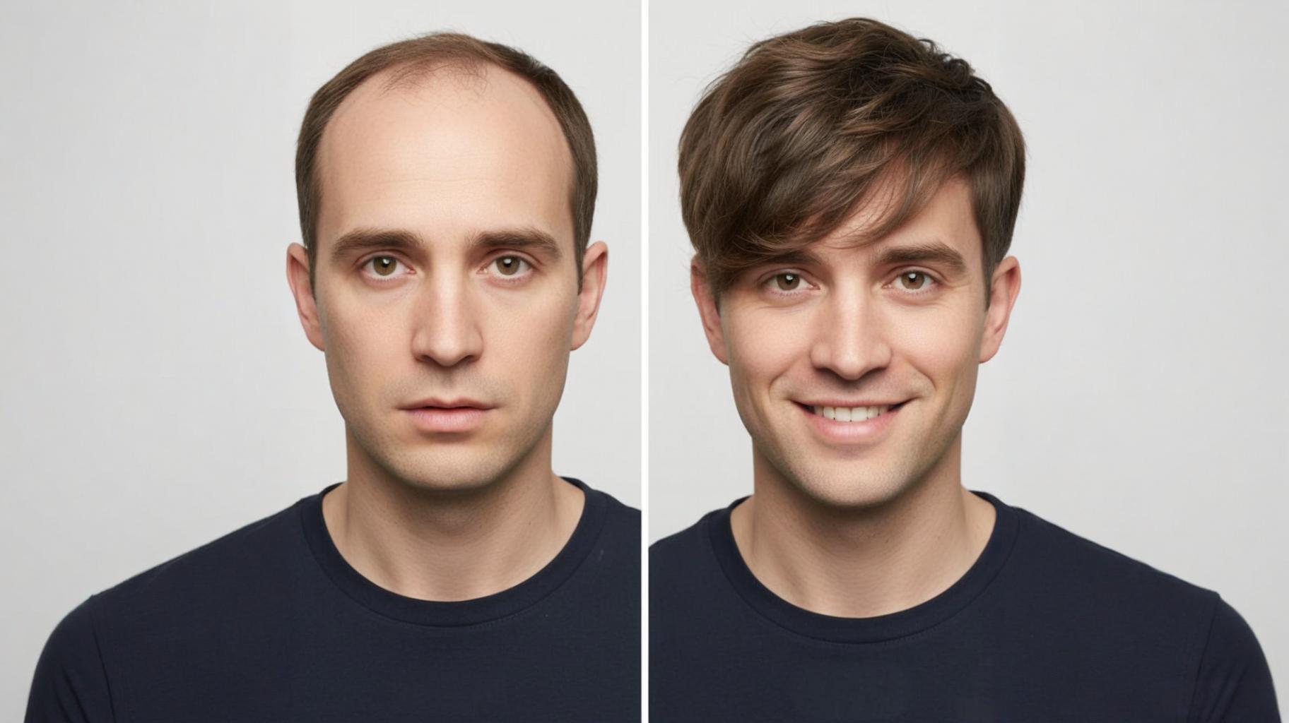 Before and after comparison: hair loss transformation with new hairstyle