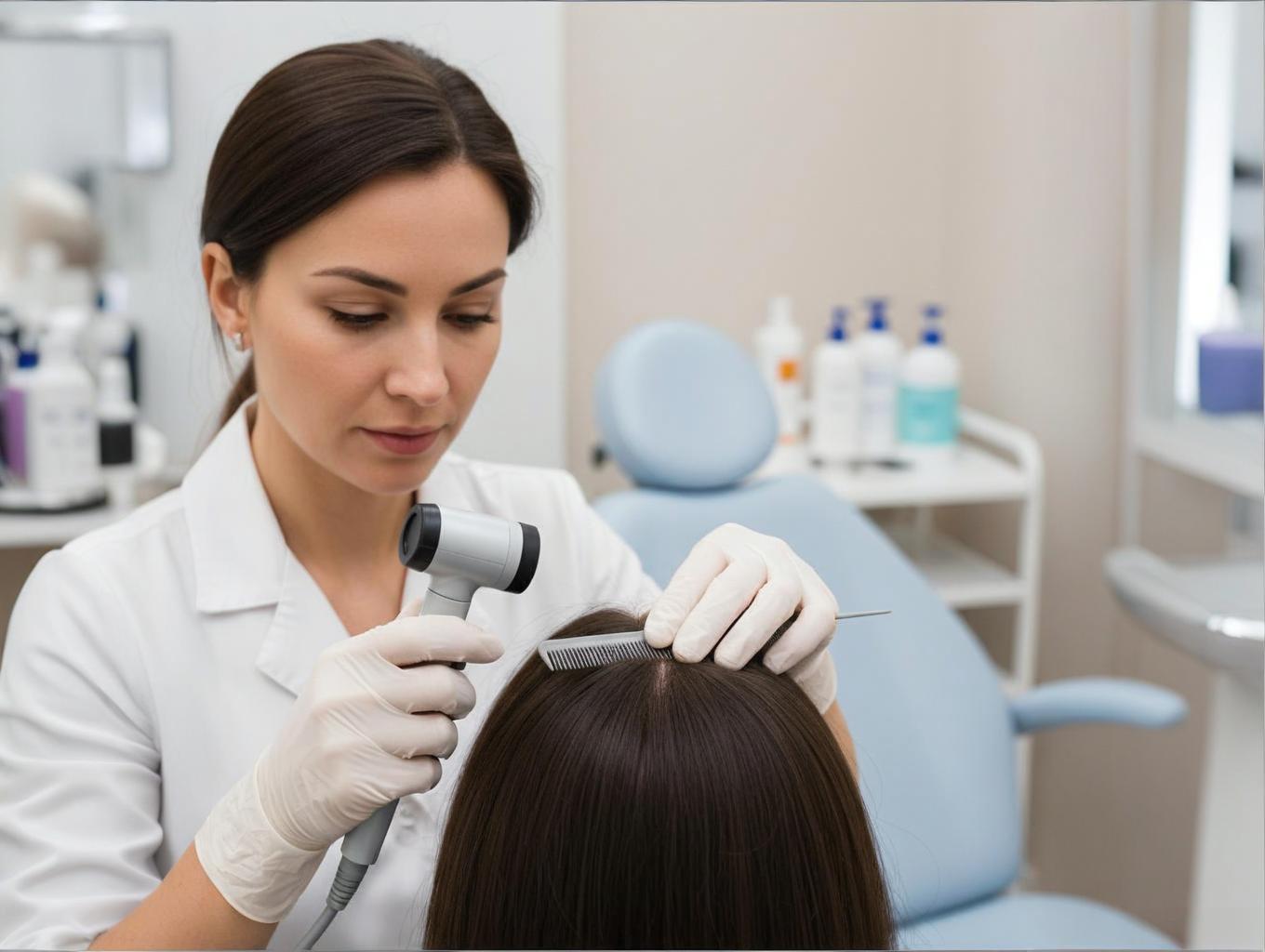 Professional scalp examination by dermatologist - when to consult professional for hair loss