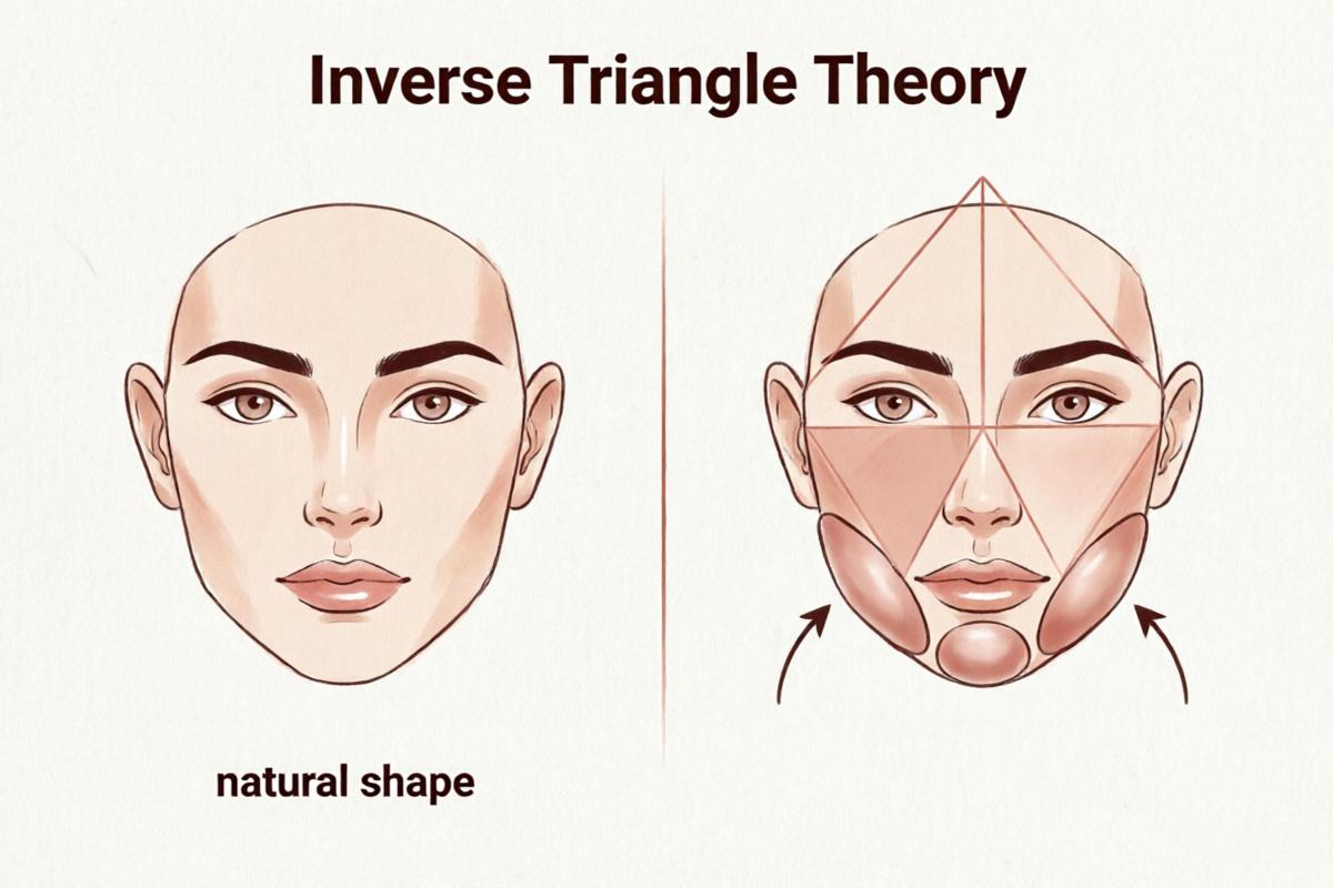 Inverse triangle theory diagram showing volume placement for heart-shaped faces