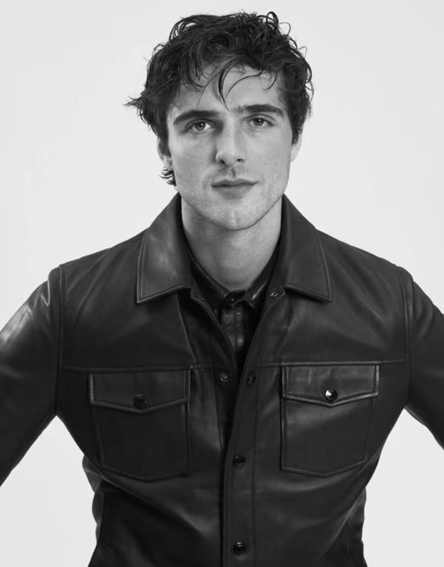 Jacob Elordi wet textured black and white hairstyle
