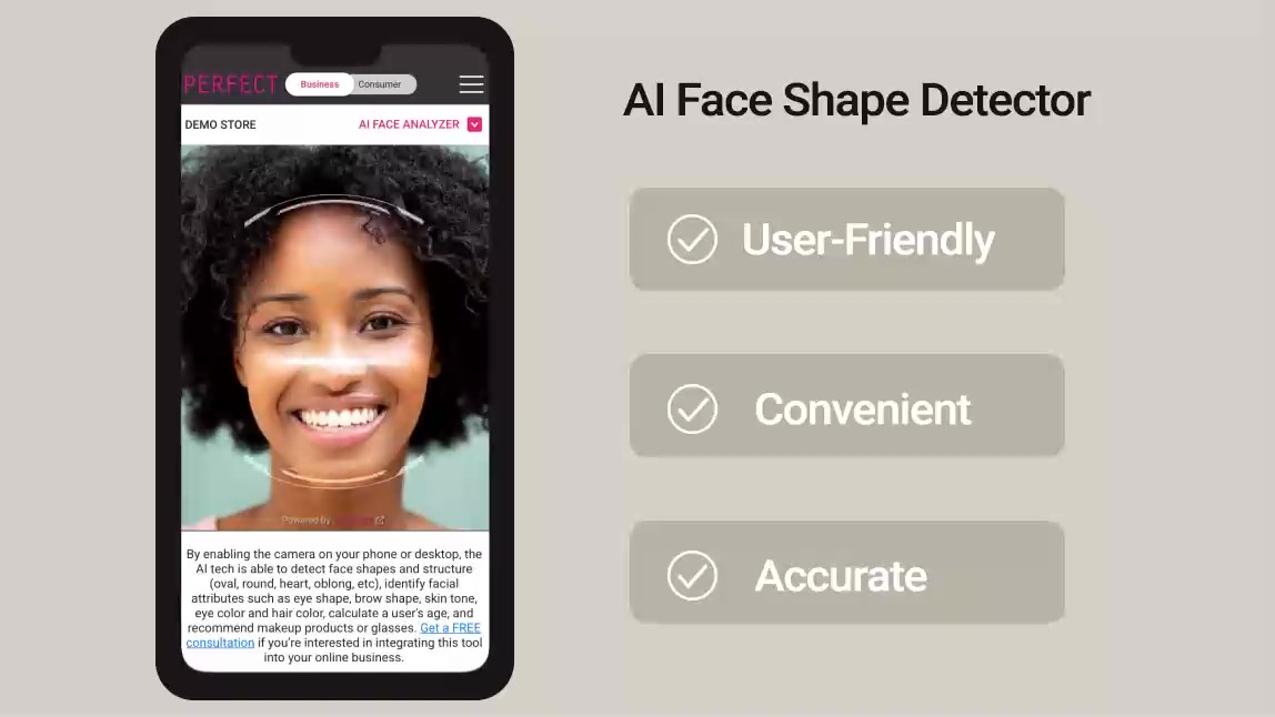 TryHair.ai Face Shape Analyzer interface showing AI-powered facial feature detection with hat recommendations for wide brim styles