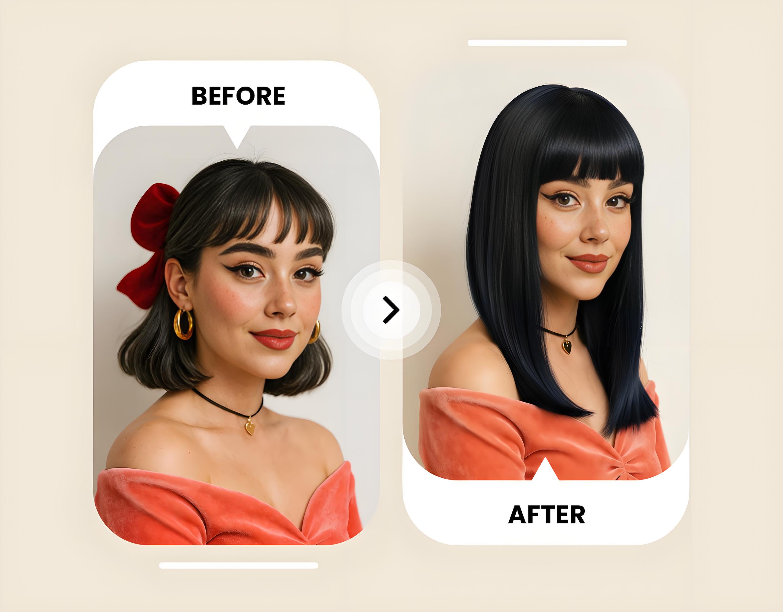 Three-step hairstyle transformation showing original messy hair, TryHair.ai virtual French side braid generation, and final Derby hat composite