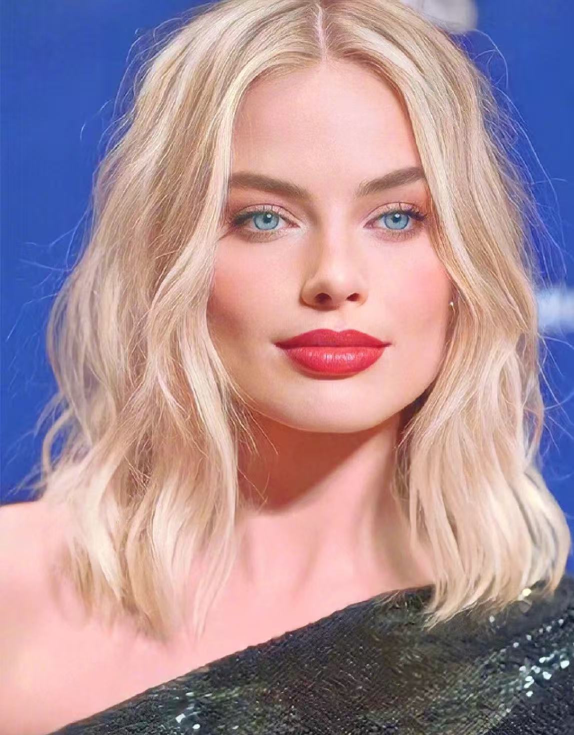 Margot Robbie short blonde bob with soft waves