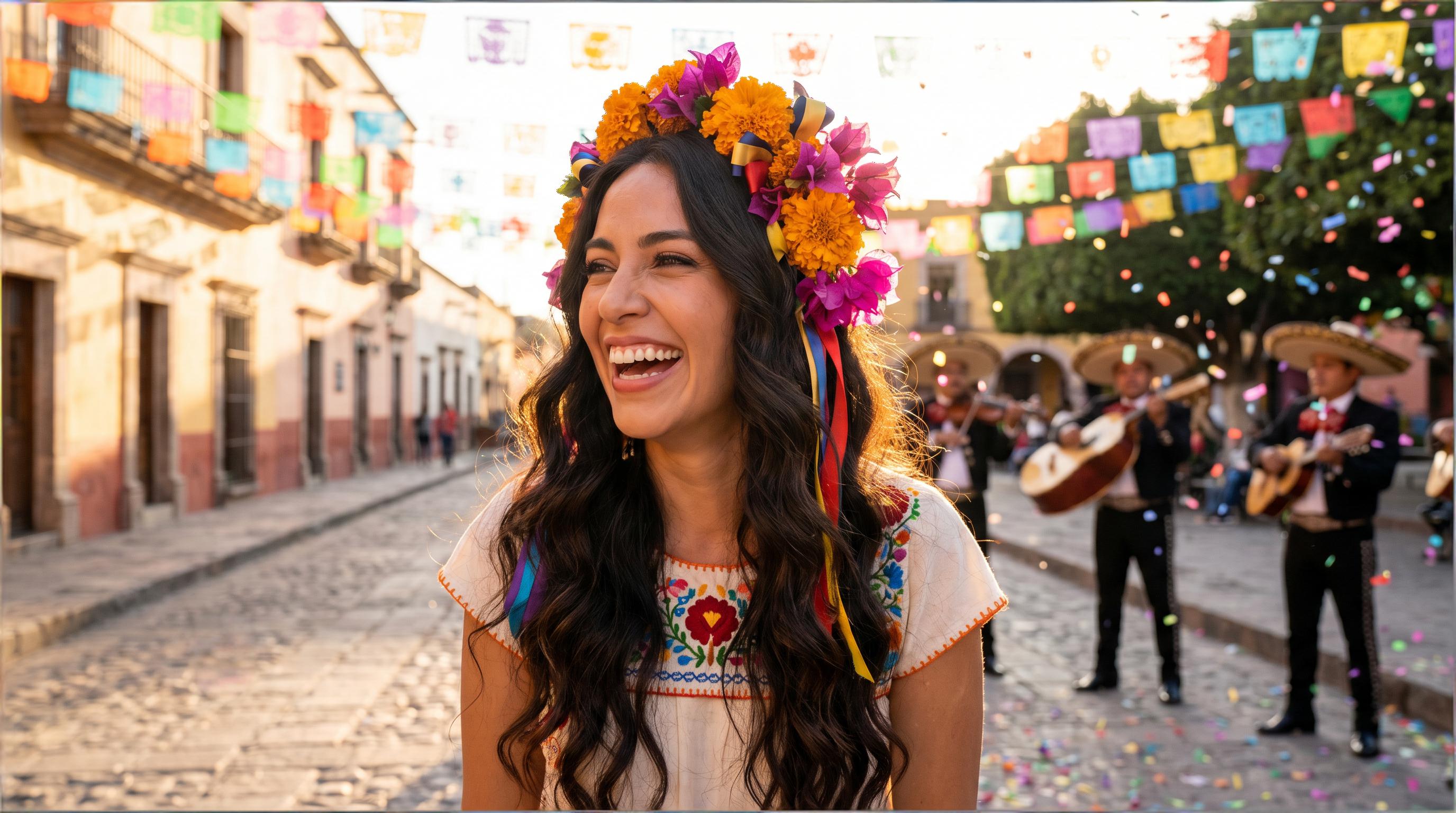 Silk Scarf Blowout hairstyle with hair flipped out and silk scarf as headband for dynamic party look