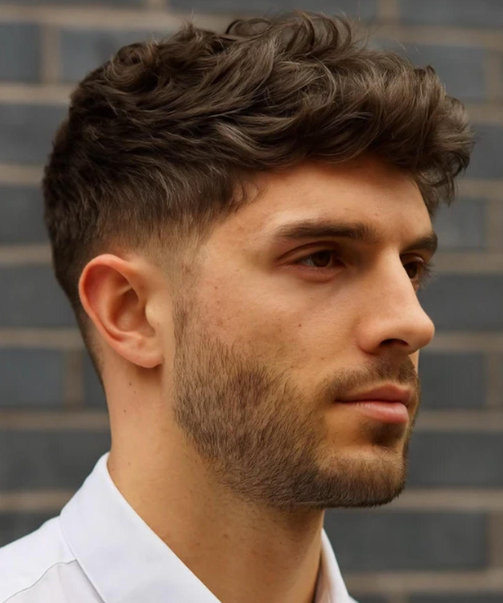 Men's quiff hairstyle balancing structure and movement