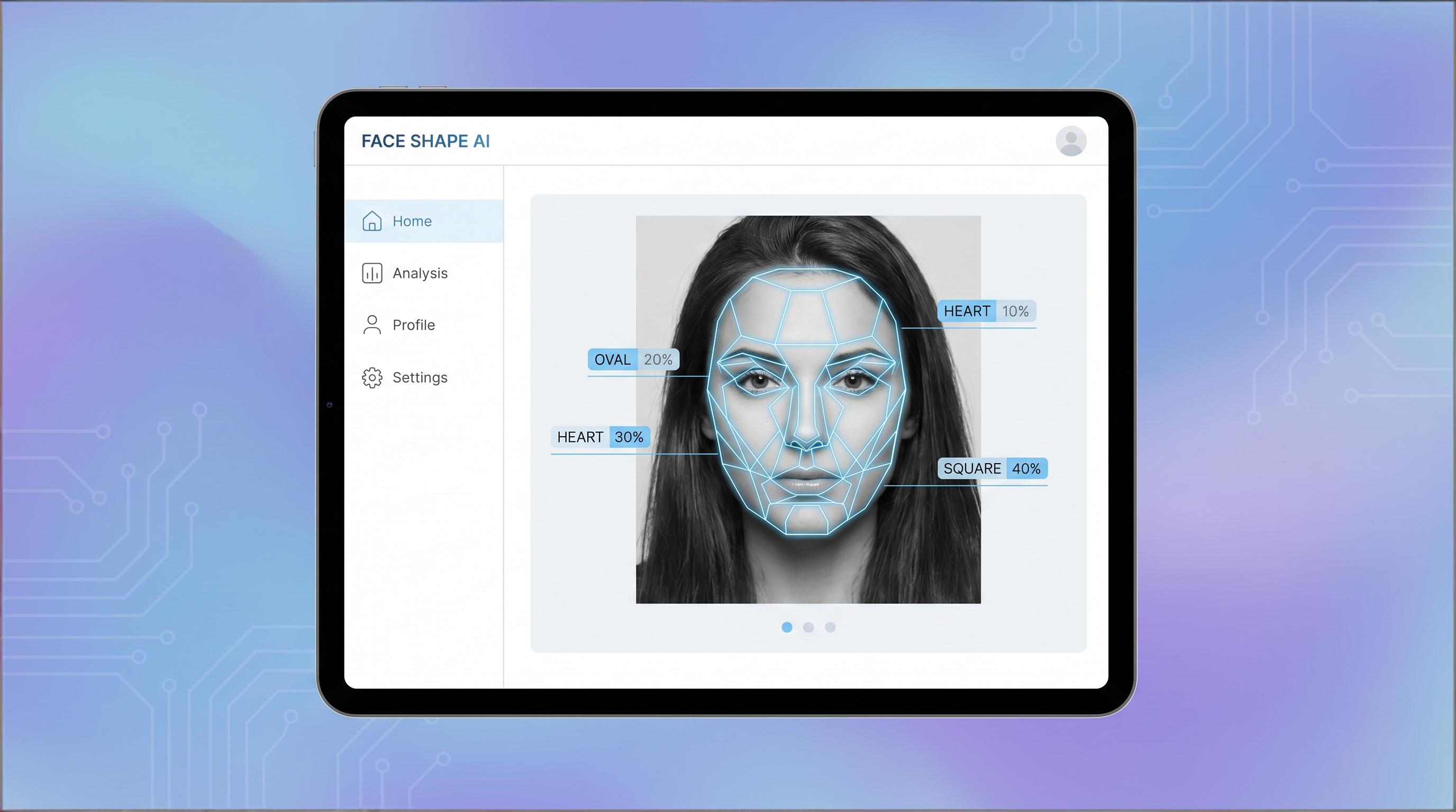 TryHair.ai face shape analysis tool interface showing facial contour mapping