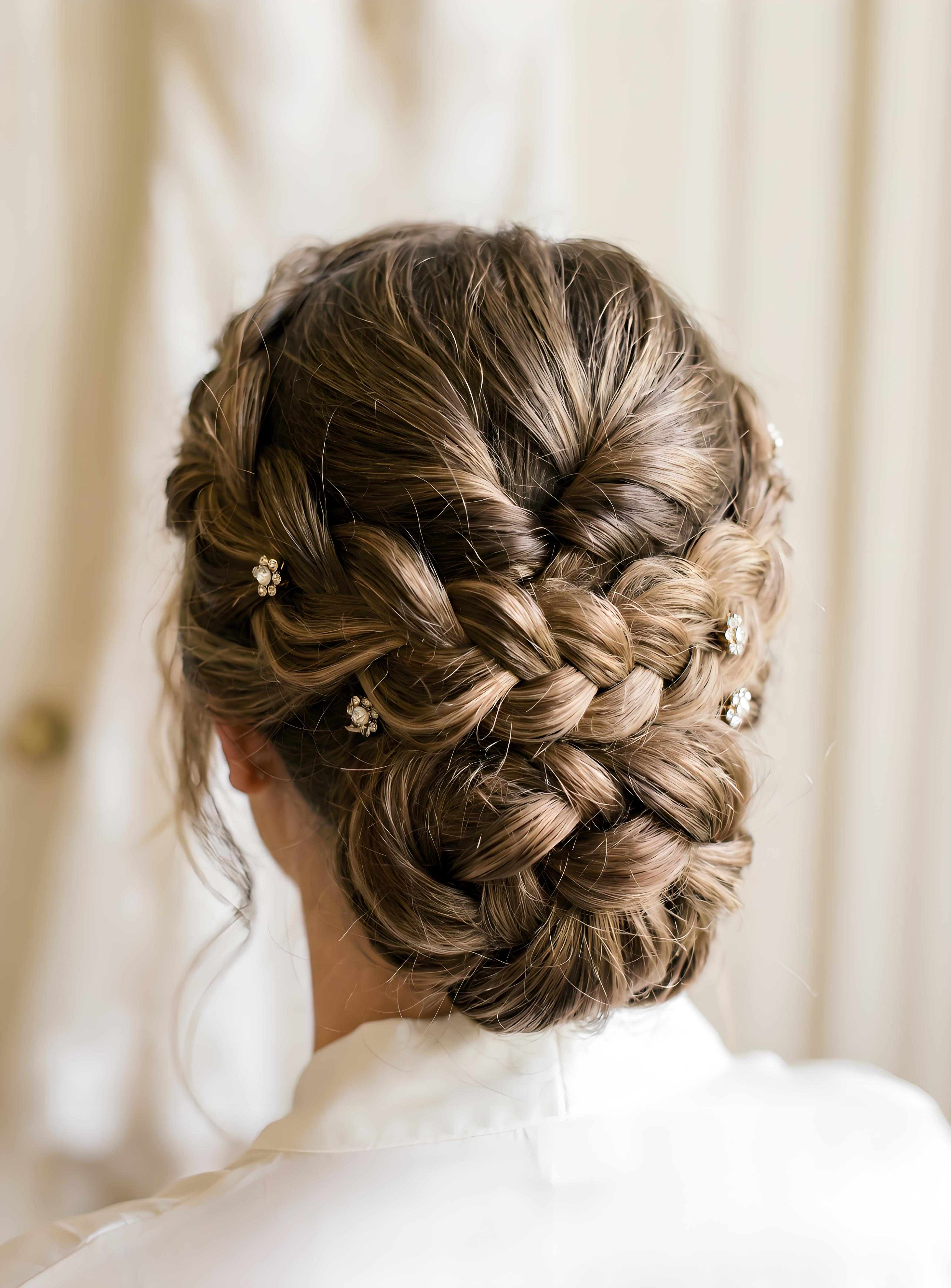 Twisted Crown Updo hairstyle with intricate twisted pattern for medium length hair