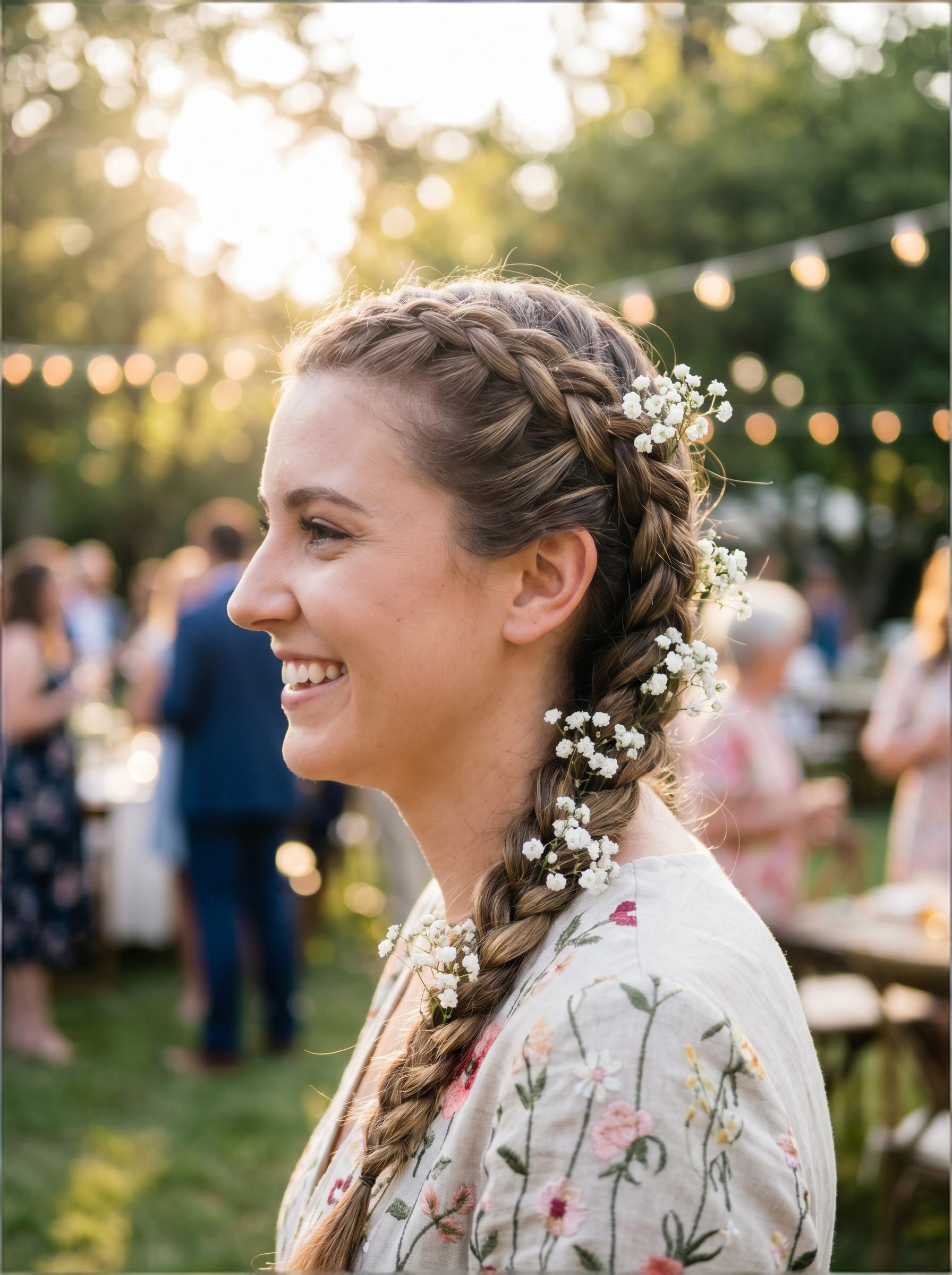Floral-Infused Dutch Braids hairstyle for Cinco de Mayo party
