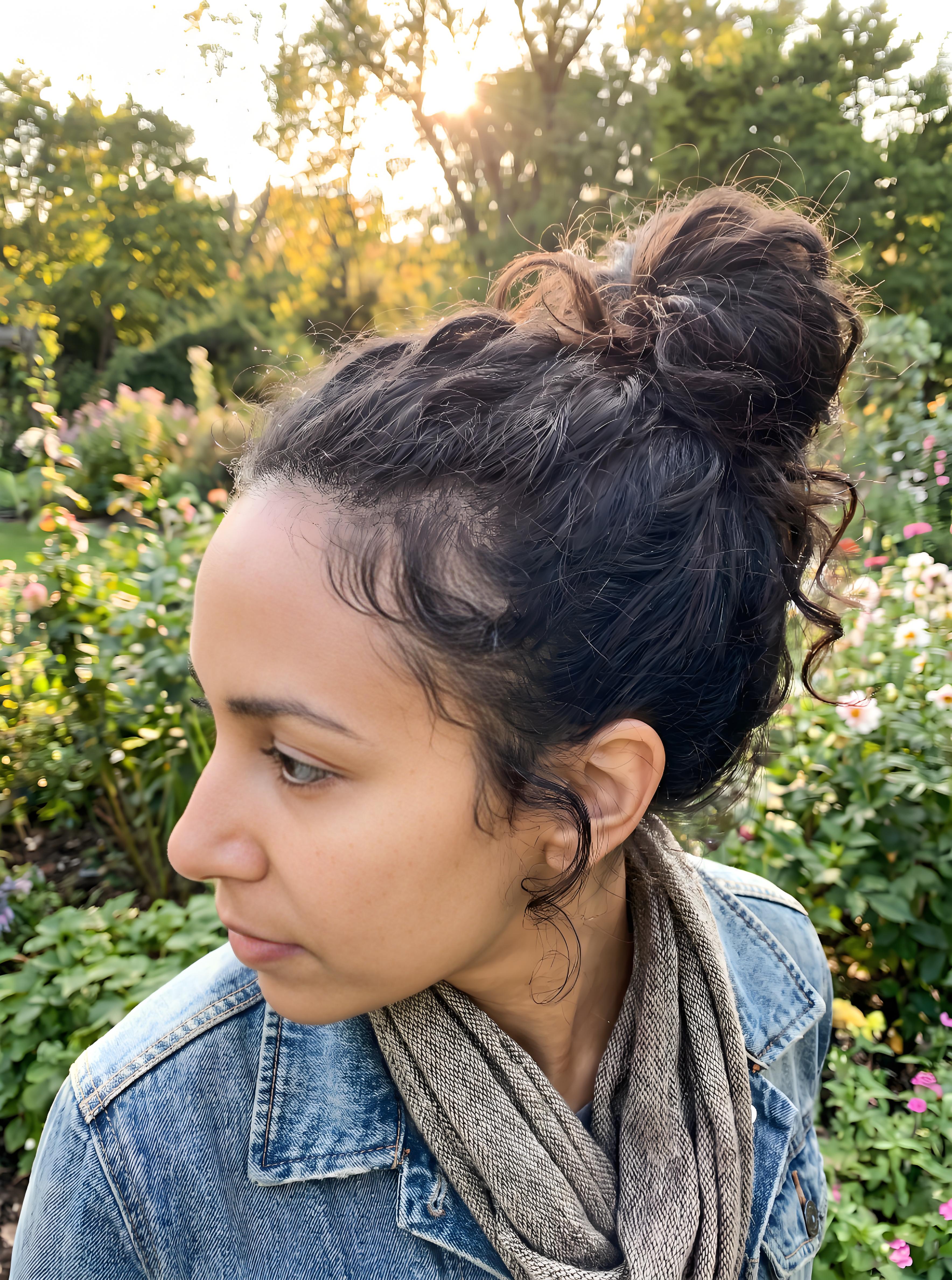 Messy Festive Bun hairstyle with textured baby hairs for casual celebration