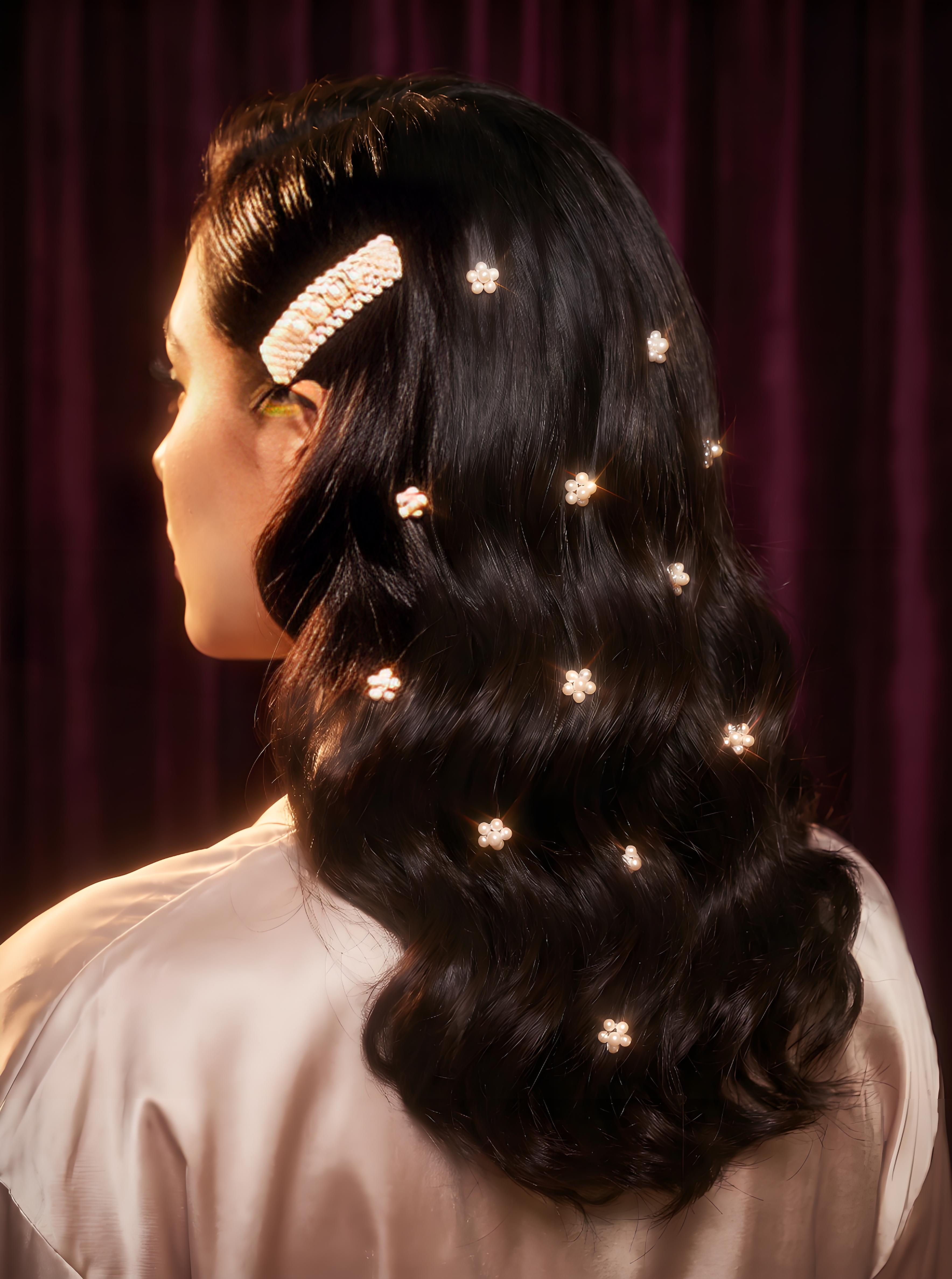 Pearl-Encrusted Waves hairstyle with vintage Hollywood glamour for elegant party