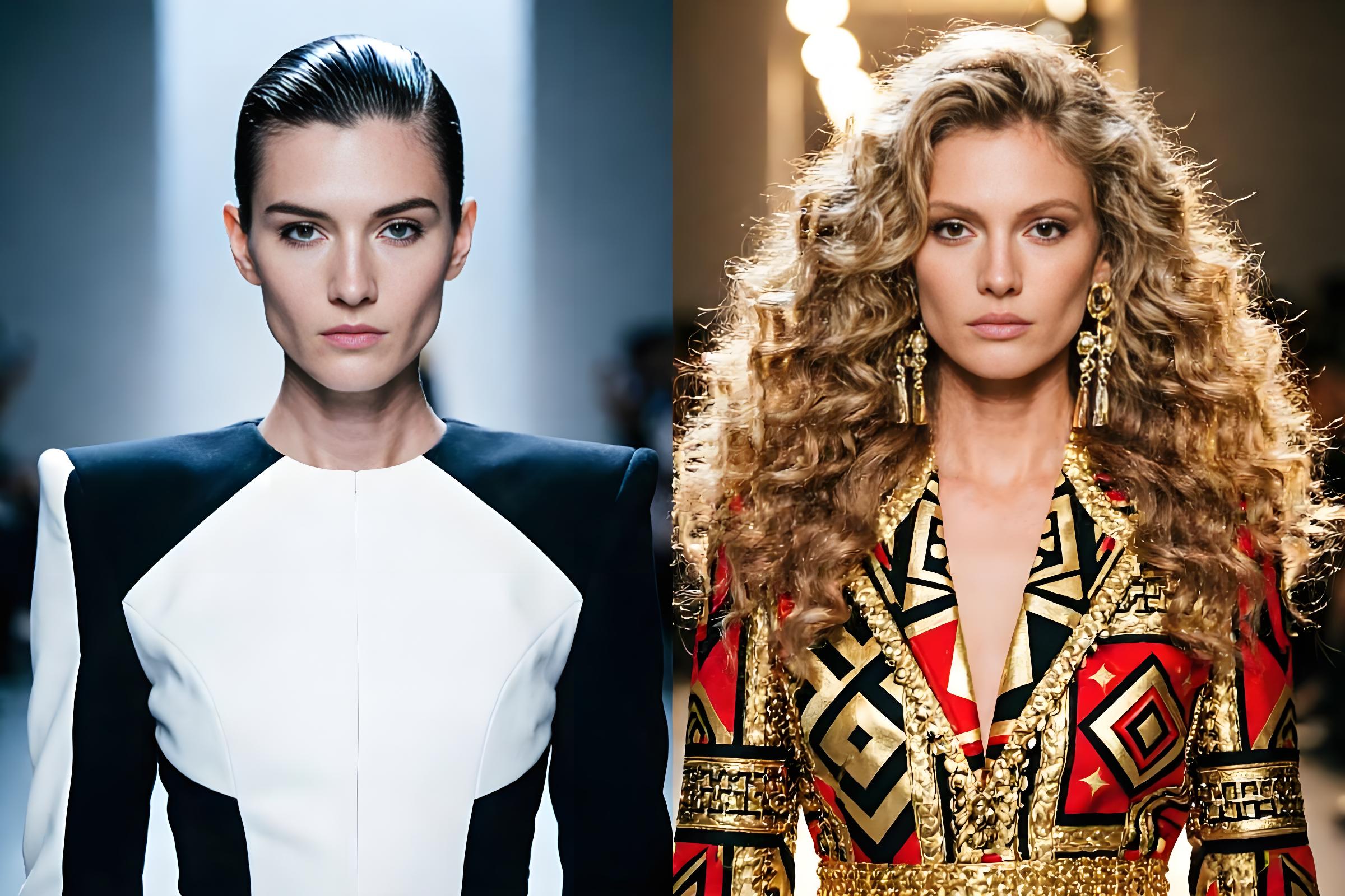 Supermodel with oblong face shape showcasing architectural high fashion hairstyle