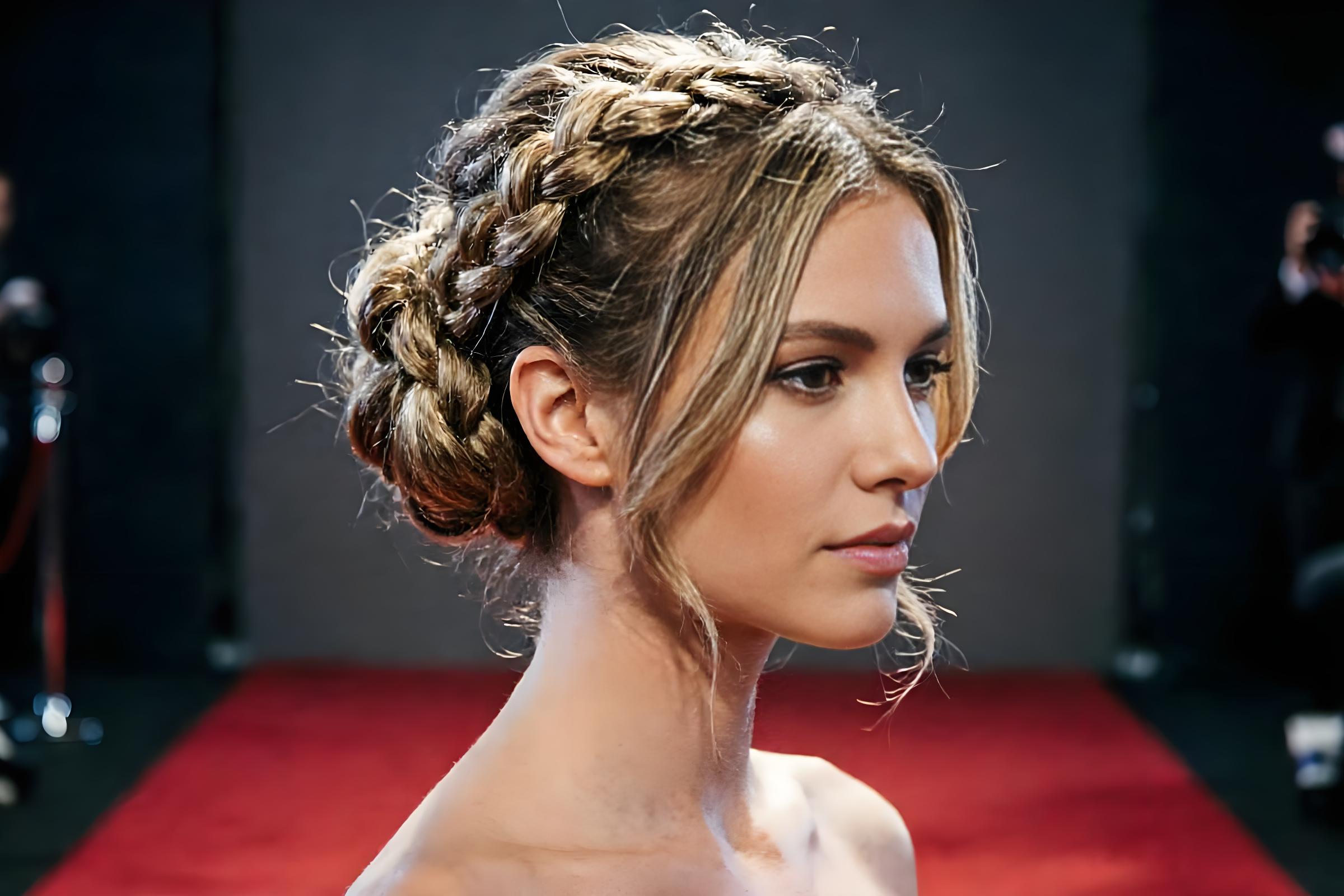 Elegant updo style on oval face for formal occasions
