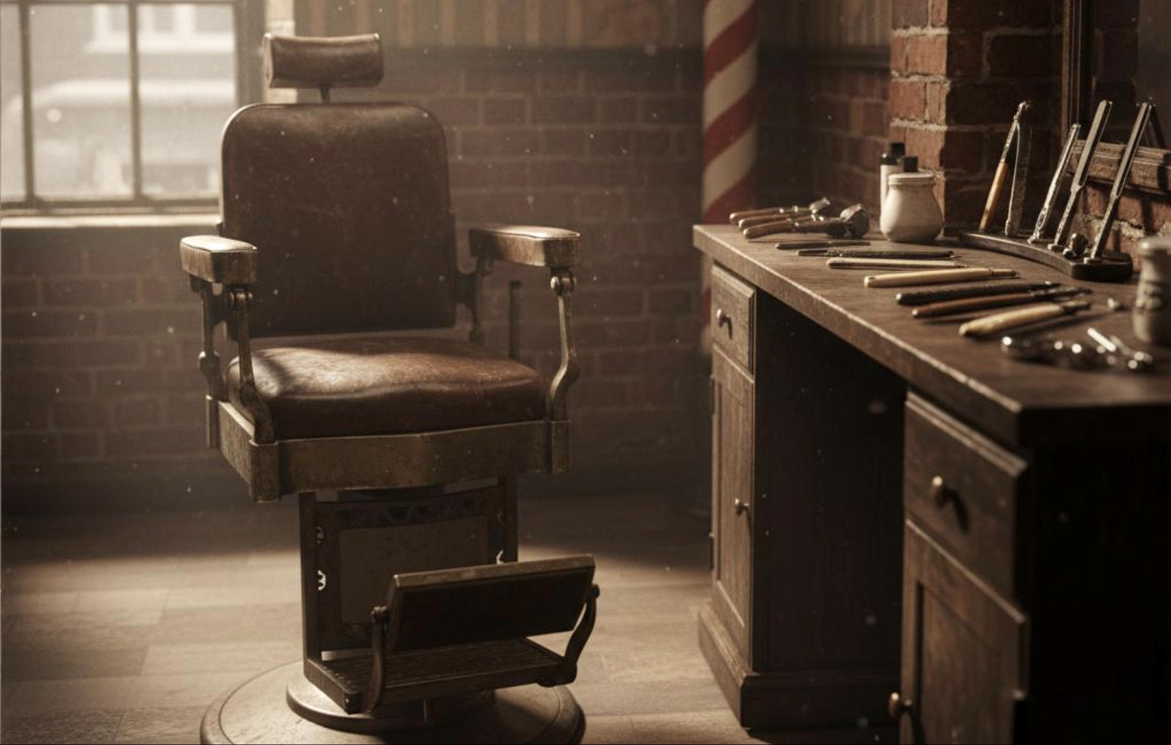 Vintage barber shop interior with old tools