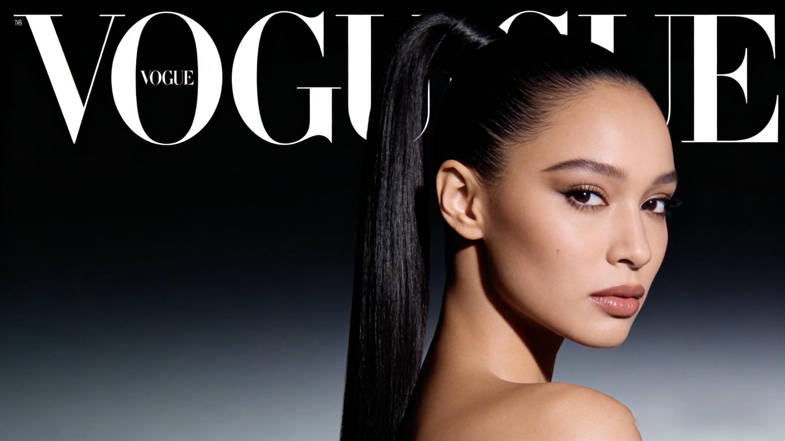 High fashion model with round face and sleek high ponytail