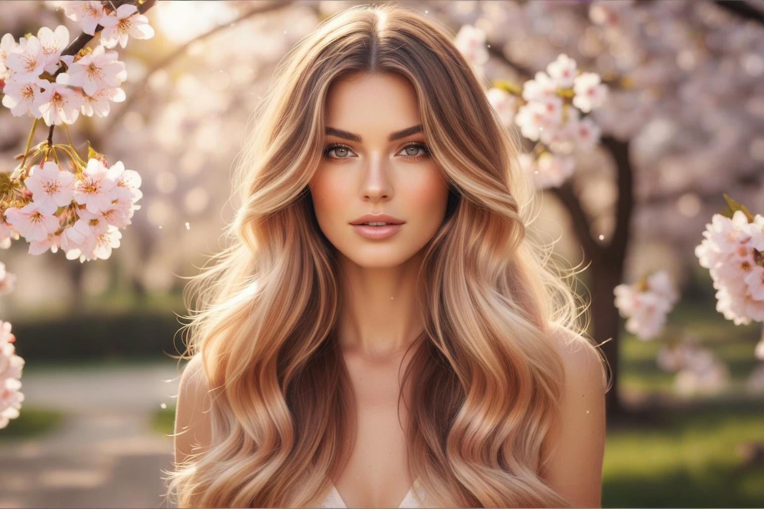 Pastel peach balayage hair color with soft warm tones and natural gradient highlights for spring