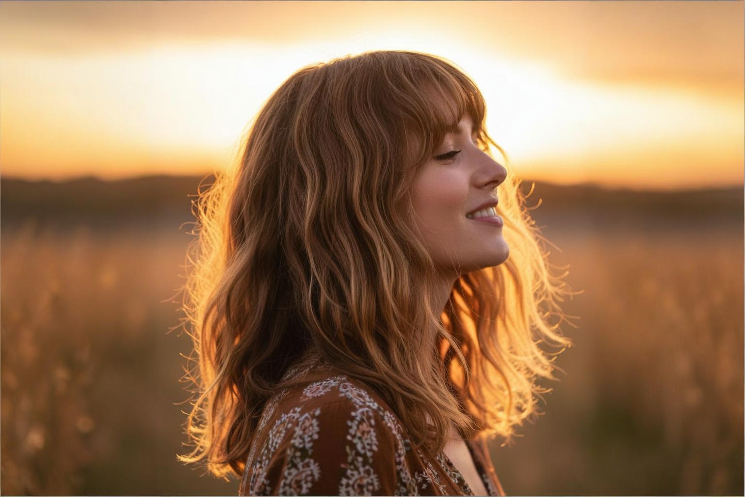 Soft layered shag haircut with feathered ends and natural waves, bohemian spring hairstyle