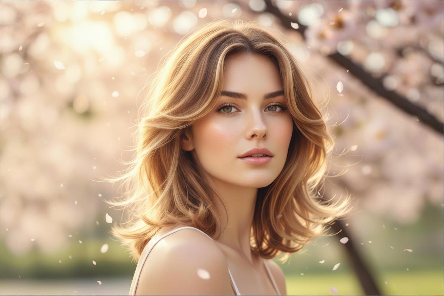 woman with fresh spring hairstyle glowing in soft light, symbolizing confidence and personal transformation