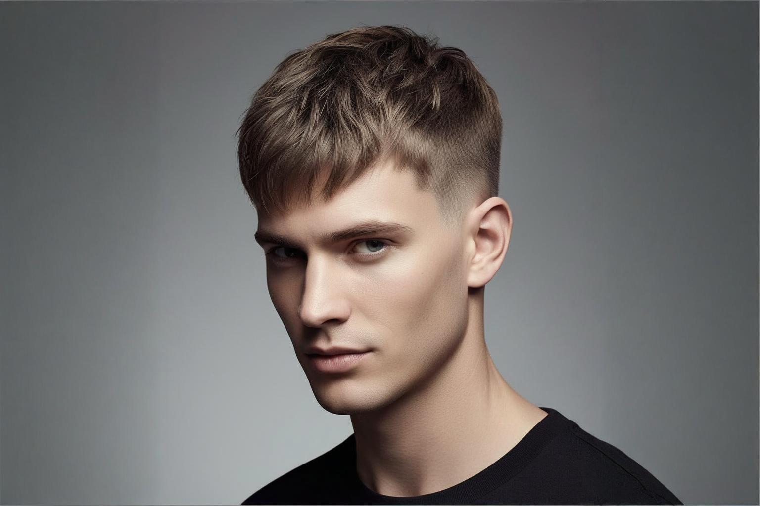 Textured French crop haircut for men with short sides and natural fringe, modern effortless style