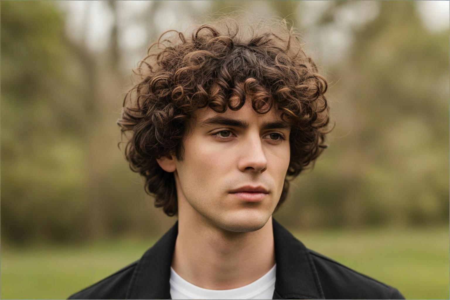 Natural flow curly hairstyle for men with soft volume and organic texture, embracing natural curls