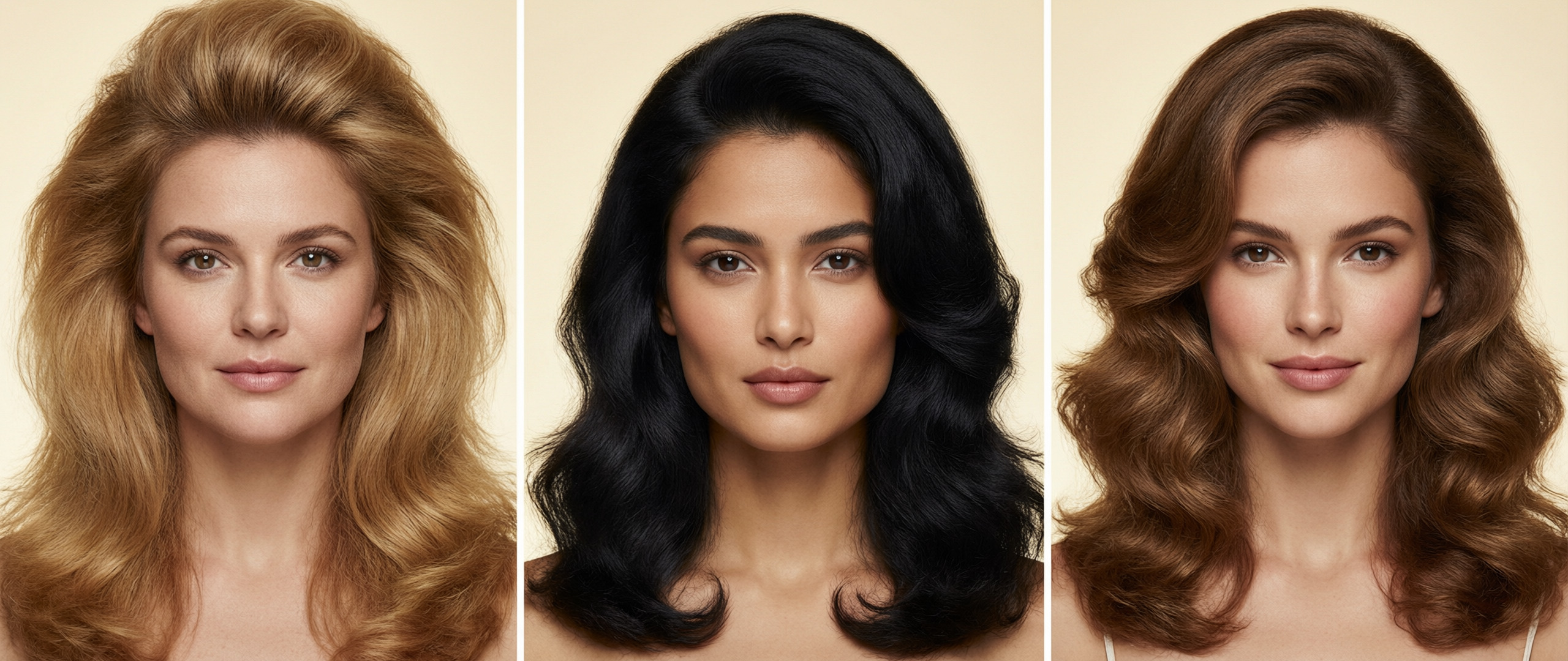 Hair volume for round faces, square faces, and oval faces showing how the 90s blowout flatters different face shapes with customized volume placement