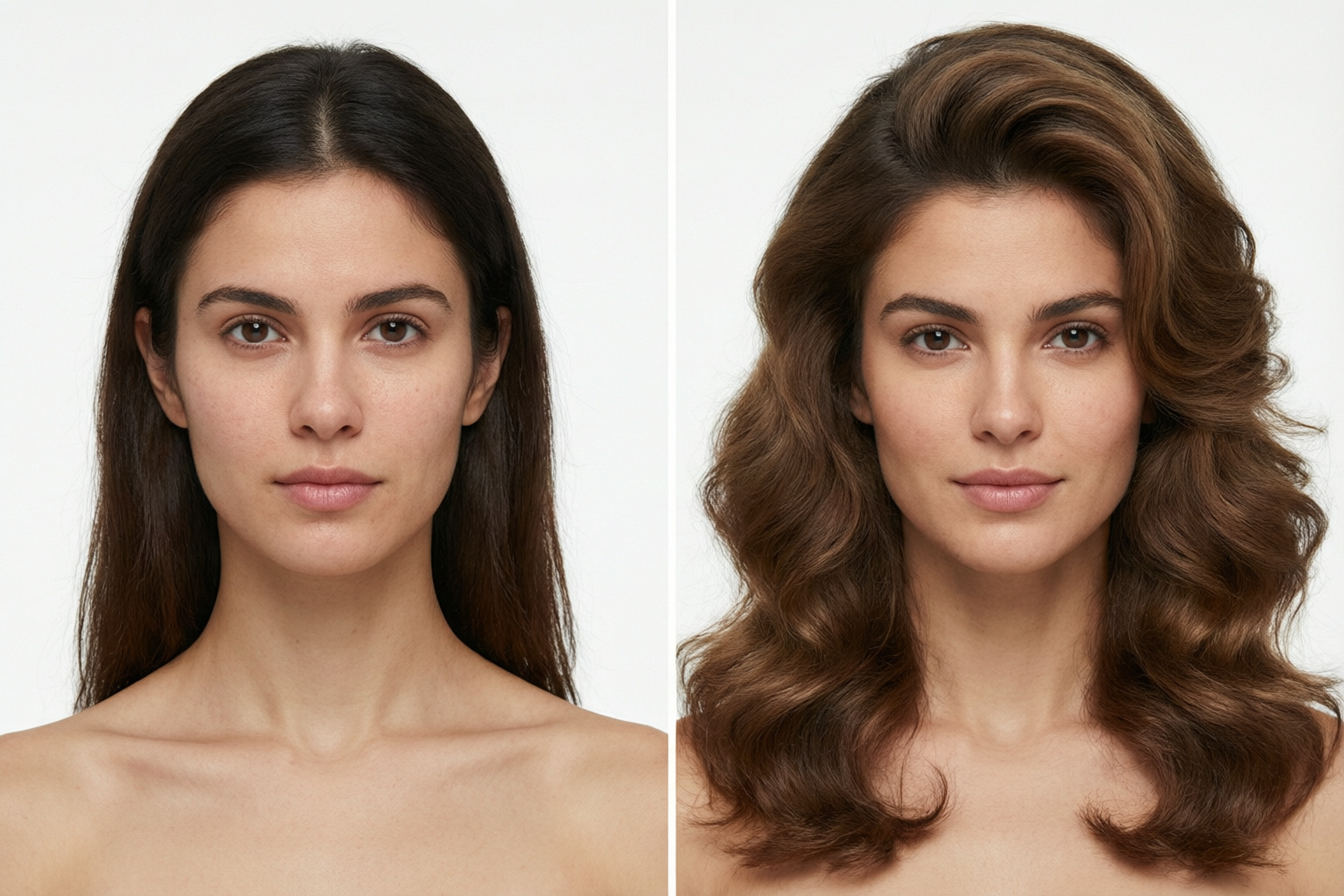 TryHair.ai AI hairstyle transformation showing before and after preview of the 90s supermodel blowout on a real user photo