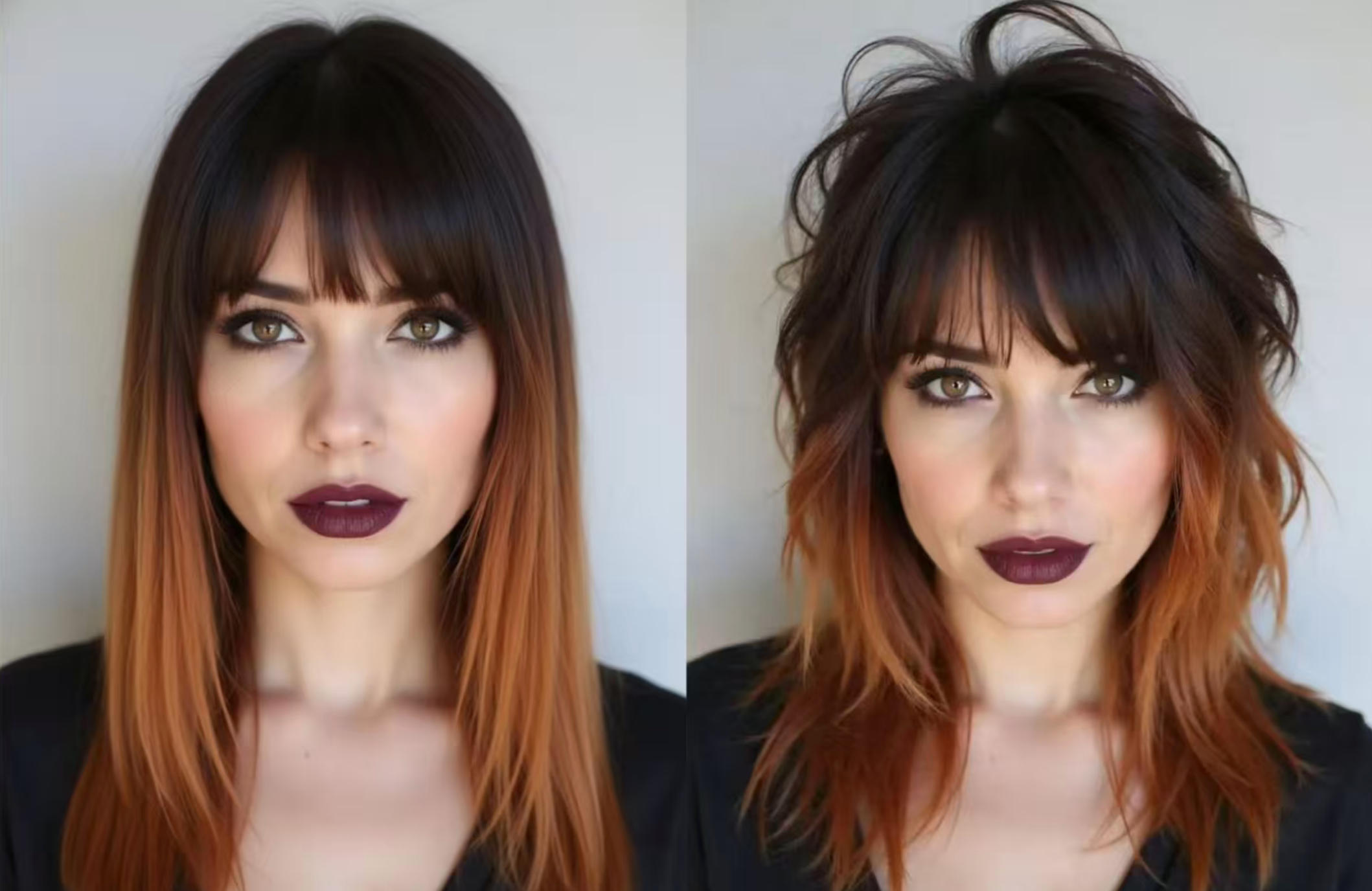 From a sleek, polished ombre long straight style to an effortless, airy wolf cut